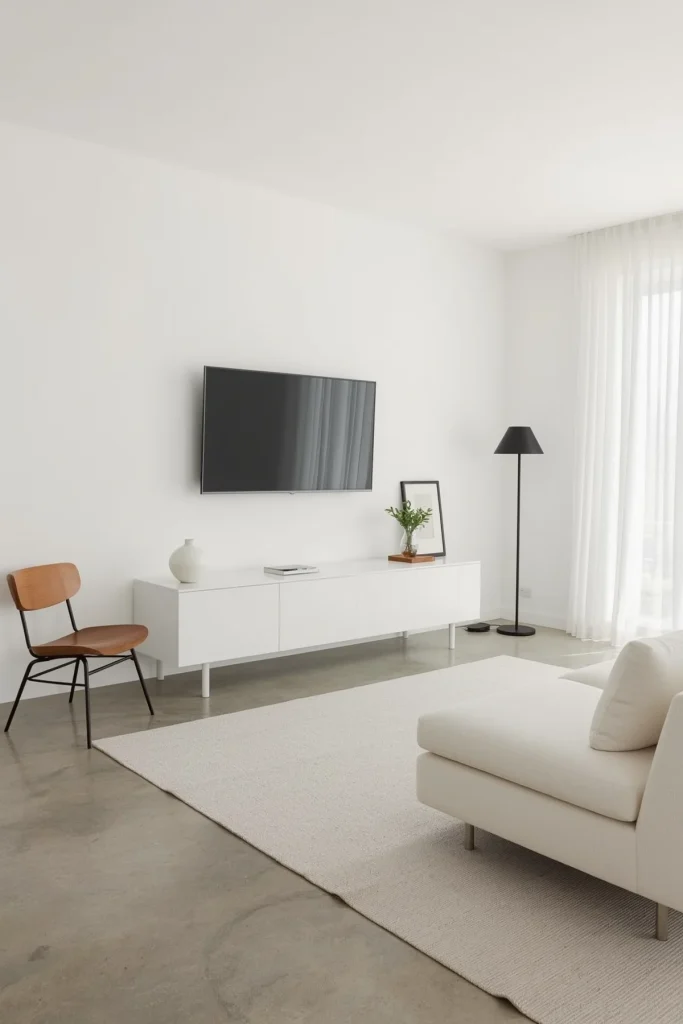 Cozy family room with fireplace TV wall, built-in shelves, wood mantel, and warm ambient lighting.