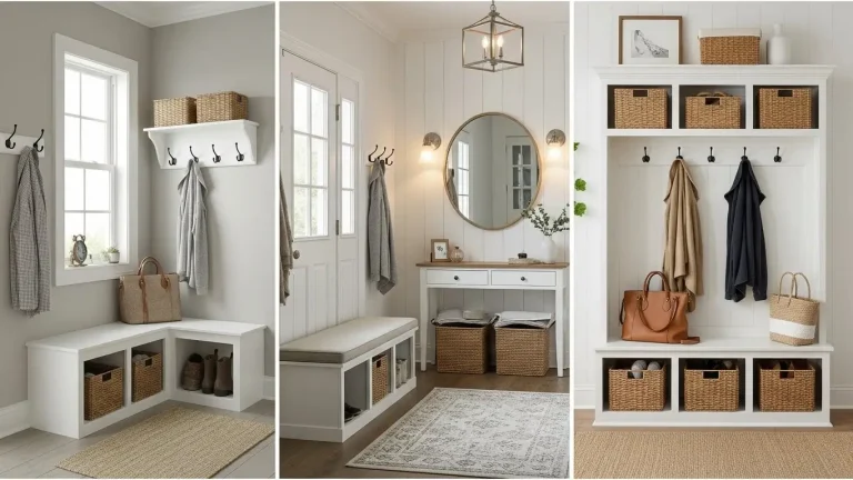 Stylish mudroom entryway with hooks, cubbies, bench, and organized storage for a clutter-free home.