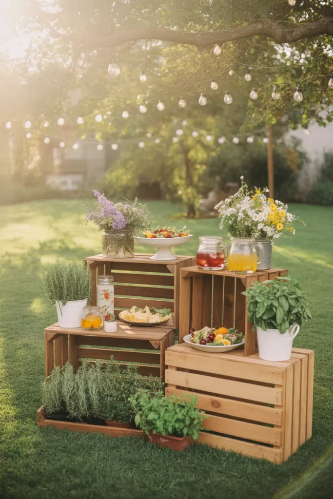Home grown garden themed outdoor baby shower with herbs and flowers