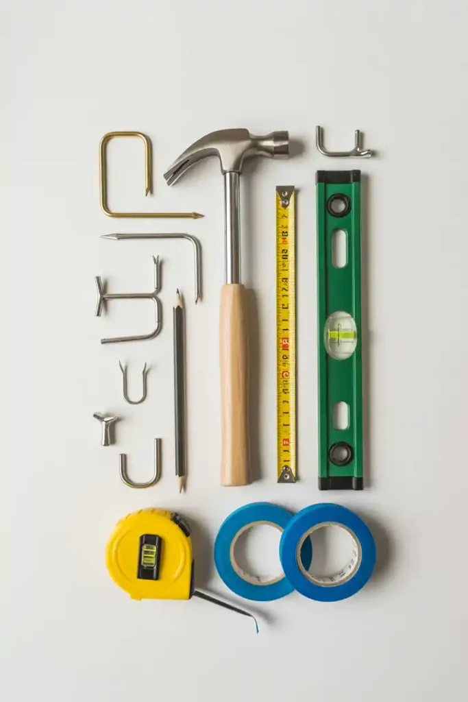 Essential tools and materials needed for hanging a gallery wall at home