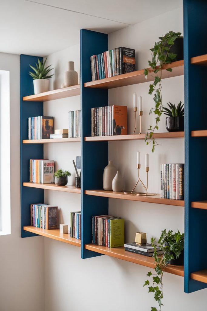 Cheap DIY shelving ideas using painted shelves for home organization
